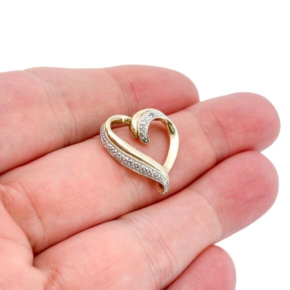 Vintage DBJ Sterling Silver 925 Gold-Plated Open Heart Diamond Pendant - Picture 1 of 6